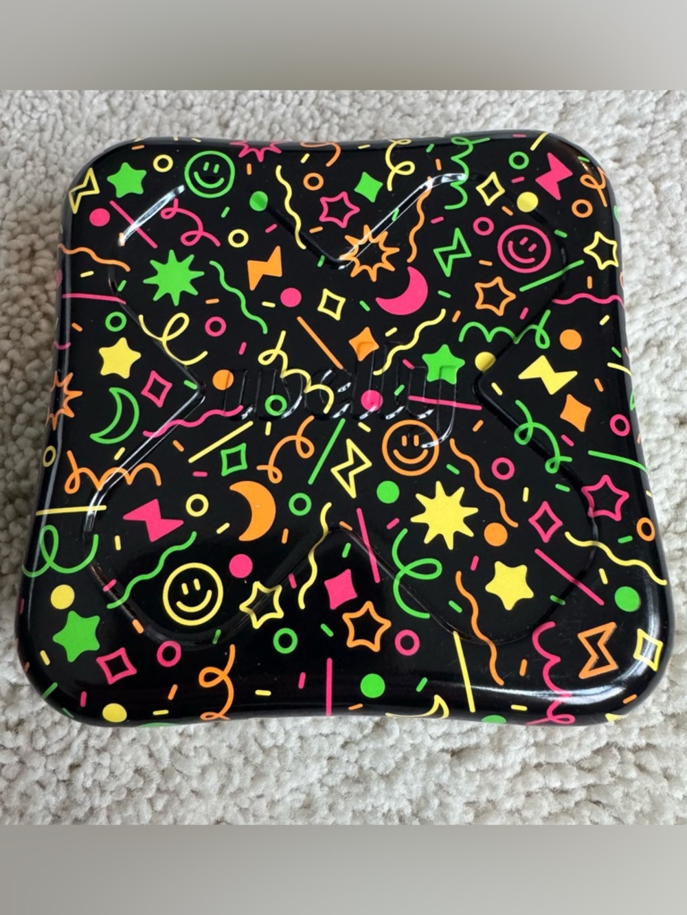 Welly Neon Confetti Square Tin - Black with Bright Multicolor Graphics